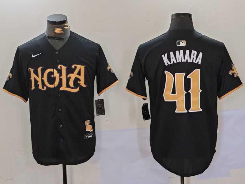 Mens New Orleans Saints #41 Alvin Kamara Black Cool Base Stitched Baseball Jersey